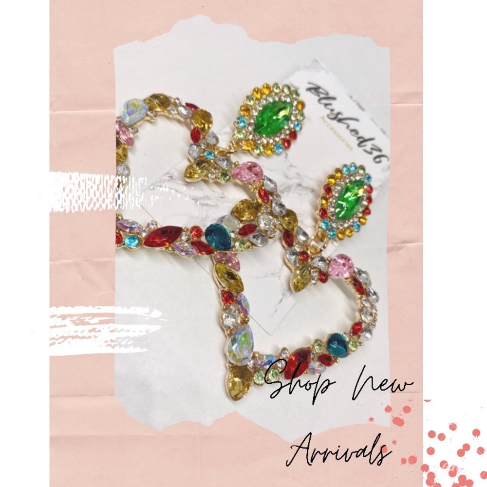 Multi Colored Heart Stone Hoop Earrings. Brand New, never worn!